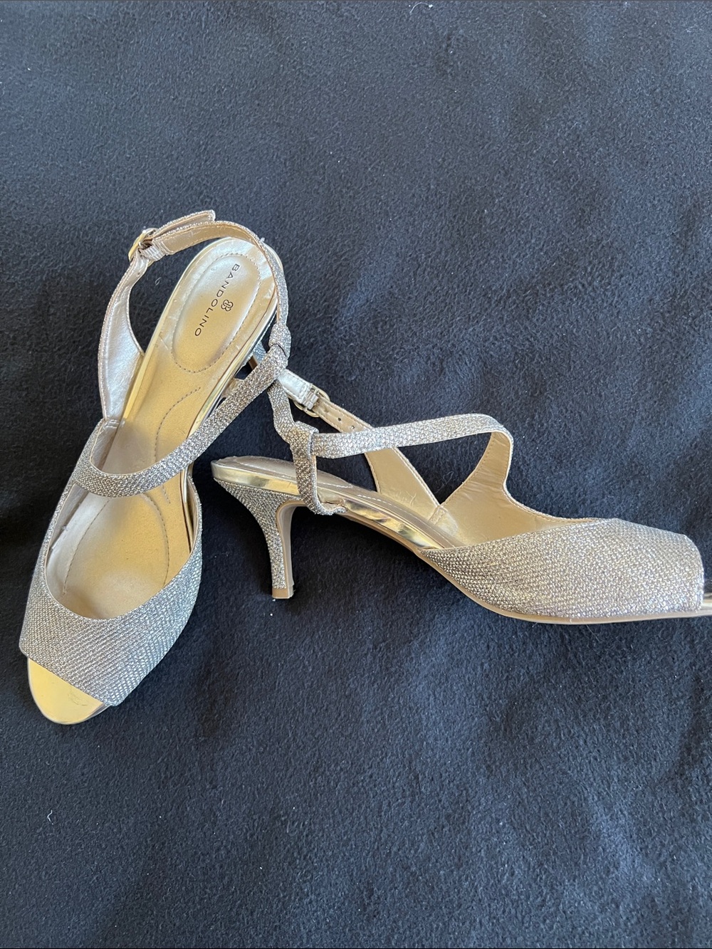Bandolino Silver Glitter Strappy Slingback Heels